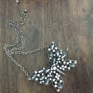 Butterfly artificial crystals metal necklace